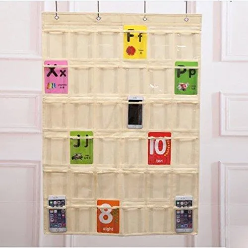 Lecent@ Classroom Pocket Chart for Cell Phones Business Cards 36 Pockets Wall Door Closet Mobile Hanging Storage Bag Organizer (clear pocket)