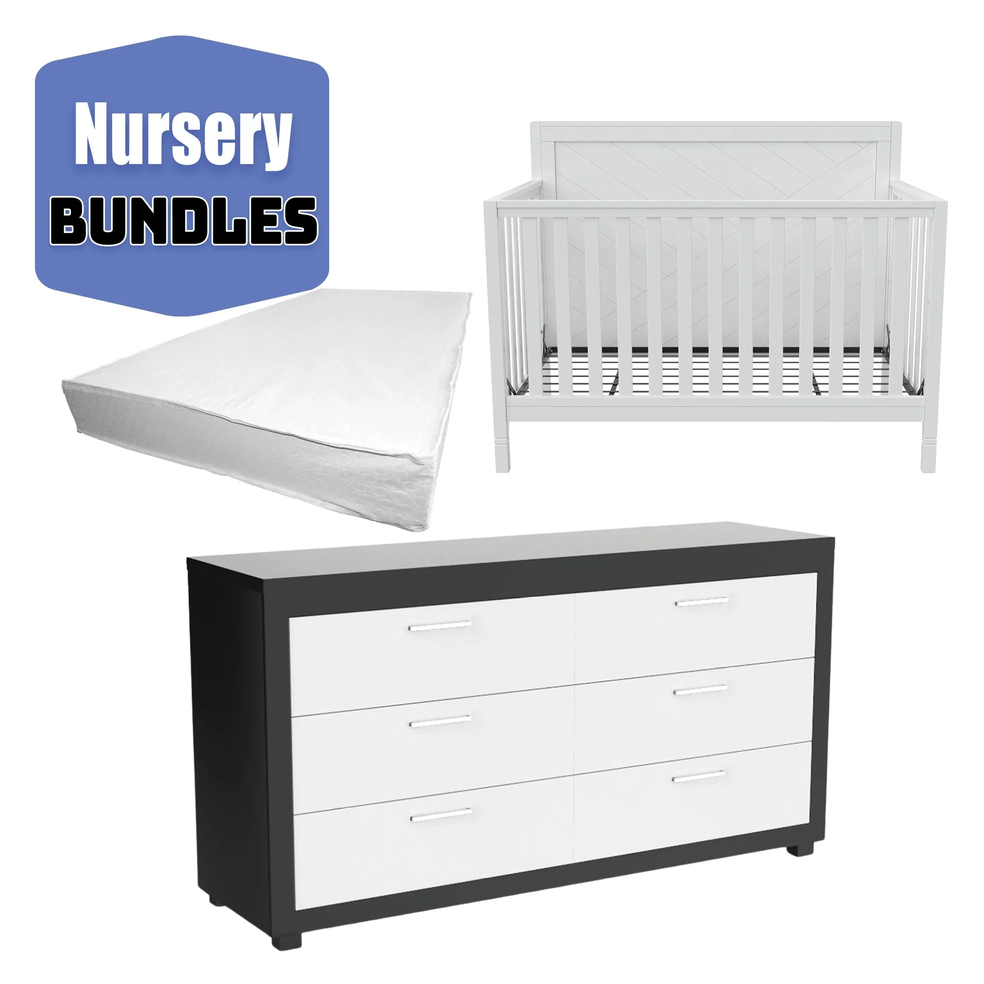 Moderna crib, aria double dresser, boobeyeh mattress