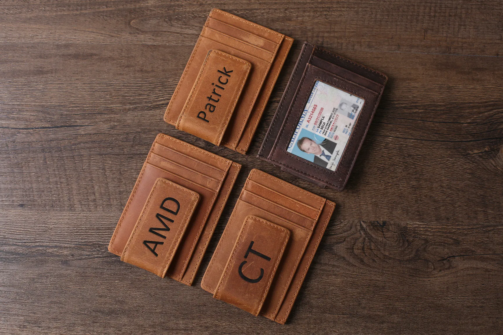 Personalized Leather Money Clip Wallet Card Holder RFID Blocking Wallet