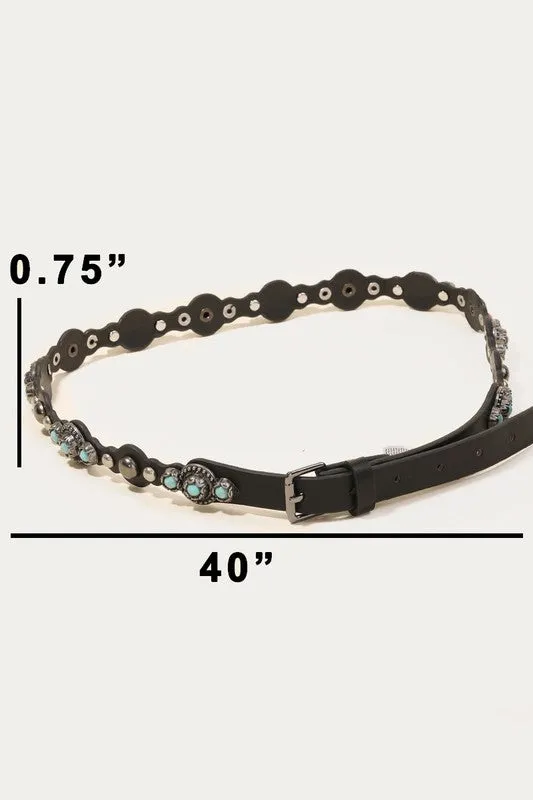 Turquoise Metallic Studded Thin Belt